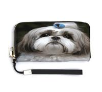 ADFGYERH Shih Tzu - Borsetta lunga da viaggio per cani, con tasca portamonete, con blocco RFID, con cerniera, grande capacità, portafoglio da donna per viaggi e lavoro