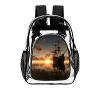 ADFGYERH Ship in The Lake Sunset - Zaino trasparente grande, in PVC, trasparente, per la sicurezza, il lavoro, i viaggi, lo stadio