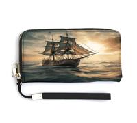 ADFGYERH Ship Sailing Alone Borsetta da viaggio lunga con tasca portamonete, pochette con blocco RFID, cerniera intorno, grande capacità, portafoglio da donna per viaggi e lavoro