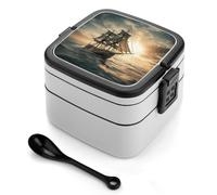 ADFGYERH Ship Sailing Alone - Contenitore per il pranzo, a doppio strato, con divisorio e cucchiaio, portatile, per mangiare fuori, lavoro, viaggi, picnic, adatto sia per uomini che per donne.