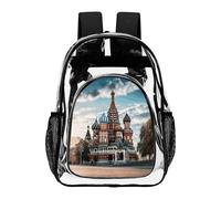 ADFGYERH St Basil Cathedral Red Square In Moscow Clear Backpack Large,Zaino trasparente in PVC trasparente per la sicurezza, il lavoro, i viaggi, lo stadio