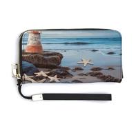 ADFGYERH Starfish Lighthouse - Borsetta da viaggio lunga da spiaggia con tasca portamonete, pochette con blocco RFID, cerniera intorno, grande capacità, portafoglio da donna per viaggi e lavoro