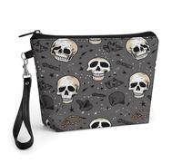 ADFGYERH Trousse da viaggio con teschio e fulmine, grande capacità, borsa per cosmetici da donna, borsa da toilette con manico per la cura della pelle, pennelli e accessori da viaggio