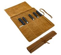 Adfuenom Borsa portacoltelli in vera pelle, coltello da cucina, coltello portatile con 5 scomparti, borsa per coltelli da cucina, rotolo per coltelli per campeggio, escursioni, regalo per uomini e