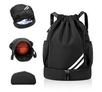 Adfuenom Sacca sportiva per ragazzi e donne, uomini e bambini, borsa sportiva con coulisse, scomparto per scarpe, zaino da pallacanestro, borsa sportiva da calcio, impermeabile, Nero , L