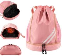 Adfuenom Sacca sportiva per ragazzi e donne, uomini e bambini, borsa sportiva con coulisse, scomparto per scarpe, zaino da pallacanestro, borsa sportiva da calcio, impermeabile, Colore: rosa., L