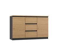 ADGO 2D3S Cassettiera con 2 ante e 3 cassetti 120x75x40 cm stile classico con ripiani per camera da letto, soggiorno, antracite/rovere Artisan (piano di lavoro Artisan) (spedizione in 2 confezioni)