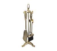 ADGO ANTIK Set Cassetta Degli Attrezzi Set da Camino per Caminetto Camino 5 pezzi: Supporto, Attizzatoio, Spazzola, Pala, Pinze, Metallo Forgiato Antico Retrò, Colore Oro Lucido, 1 pezzo