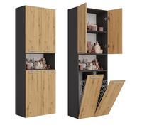 ADGO - Armadio da Bagno Alto con Due Cestini per la Biancheria e Un Ripiano Aperto - 60x30x174cm - Nel 2K Antracite/Artisan