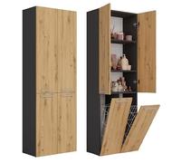 ADGO - Armadio da Bagno Alto e Grande con Due Cestini per la Biancheria - 60x30x174cm - Nel 2K - Antracite/Artisan