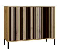 ADGO - Cassettiera Quercia - per Soggiorno o Camera da Letto - 103x82,5x40cm (LxAxP) - Design Moderno con Frontale Scanalato - Apertura Facilitata con Sistema TIP-ON - Modello KAMARO 2D SLIM