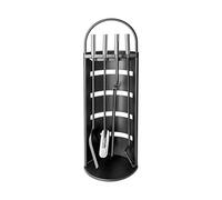 ADGO Set da Camino Attrezzi da Caminetto Stufa Camino 5 pezzi: Supporto, Poker, Spatola, Spazzola, Pinze, Acciaio Inossidabile Forgiato in Metallo Moderno, Nero e Argento