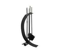 ADGO - Set di attrezzi per camino, 5 pezzi, stile moderno, poker, pennello, paletta, pinza, supporto in acciaio INOX, colore: Nero