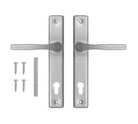 ADGO Set di maniglie per porta, 72 pezzi, sinistra destra, maniglia per porta, maniglia per porta, in alluminio zincato, manico per una serratura stretta su un piatto lungo dipinto (argento)