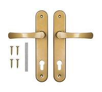 ADGO Set di Maniglie per Porta per Intarsio 60 mm Pan di Spagna, Manico in Alluminio, Rosetta in Acciaio Zincato a Polvere, Sinistra e Destra + Perno 8 x 8 mm + Set di Viti di Montaggio, Oro