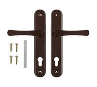 ADGO Set di Maniglie per Porta per Intarsio 60 mm Pan di Spagna, Manico in Alluminio, Rosetta in Acciaio Zincato a Polvere, Sinistra e Destra + Perno 8 x 8 mm + Set di Viti di Montaggio, Marrone