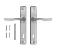 ADGO Set di maniglie per porta per la serratura della barba, 72 chiavi sinistra destra, maniglia della porta in alluminio zincato, manico per una serratura stretta su un piatto lungo dipinto (argento)