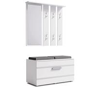 ADGO Set di mobili da corridoio, 3 in 1, armadi, specchio, appendiabiti e scarpiera, guardaroba compatto per il tuo ingresso (set da corridoio, colore bianco) (spedito in 2 confezioni)