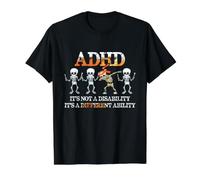 ADHD It's Not Disability It's A Different Ability Skeleton Maglietta con Stampa Grafica Economica, Uomo, Nero, L