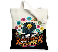 ADHD Neurodiversity Awareness Quote Brain Canvas Tote Bag 33x38,1 cm | Consapevolezza alla neurodiversità, citazione innovativa, provocazione della salute mentale, accenti vivaci e colorati