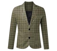 Adhdyuud Giacca da uomo con due bottoni, stampa scozzese vintage, giacca casual slim, Esercito En8, L