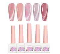 Adhere 5Pcs 12ML Cat Eye Soak Off UV LED Gel Nail Polish Set, riflettente Glitter Cat Eye, scintillante diamante magnetico trasparente colore rosa senza magnete