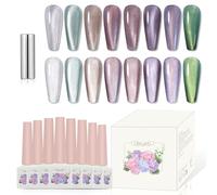 ADHERE Kit Semipermanente Unghie di Occhio di Gatto Con Magnete, 12ml 8pz - Viola, Verde, Rosa, Bianco Luccicante - Smalto UV Gel Magnetico per Unghie