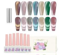 ADHERE Set di 7 smalti UV da 12 ml, con calamita per unghie, Cat Eye Uv Gel per unghie, smalto UV per unghie, glitter, scintillio, magnete, vernice UV, viola, rosa, argento, verde, nudo