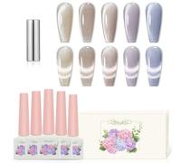 ADHERE Set di smalti UV Cat Eye, 12 ml x 5 con magnete, beige nudo, viola, blu, scintillante, per unghie, gel