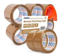 ADHES 12 rotoli da imballaggio per film, 48mm x 50m marrone nastro industriale a basso rumore, con taglierina, scatola di cartone per trasporto e movimento