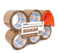 ADHES 12 rotoli da imballaggio per film, 48mm x 50m marrone nastro industriale a basso rumore, con taglierina, scatola di cartone per trasporto e movimento