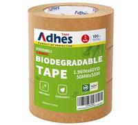 ADHES Kraftpapier-Band, 2 Inch x 60 Yards x 3 Rollen, biologisch abbaubares Papier-Verpackungsband beschreibbar, unbeschichtetes braunes Verschiffenband für das Verschiffen, Bewegen, Versiegeln...