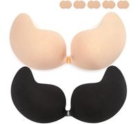 Adhesive Bra Push Up,Bra Backless,Strapless Bra,Invisible Bra (Black+Beige, F)