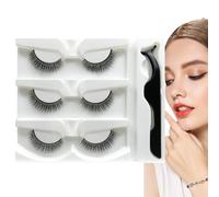 Adhesive Eyelash Set - Reusable Self Stick Lashes, Natural Soft False Eyelash Kit Gear | 3 Pairs Self Adhesive Eyelashes With Tweezers For Quick Application Daily Makeup Use