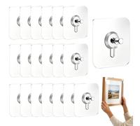 Adhesive Frame Hooks 20 Pack - No Drilling No Damage | Heavy Duty Self Adhesive Picture Hangers 6x6cm PVC Stainless Steel | For Tiles Glass Brick Concrete Home Bathroom Outdoor, Holds Art Bann