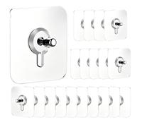 Adhesive Frame Hooks 20 Pack - No Drilling No Damage | Heavy Duty Self Adhesive Picture Hangers 6x6cm PVC Stainless Steel | For Tiles Glass Brick Concrete Home Bathroom Outdoor, Holds Art Bann