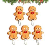 Adhesive Hooks, Santa Gingerbread Accent, Playful Hanger, 5 Piece Hook | This playful accent adhesive hook set gives 5 piece sticky hanger use for living room bathroom and dorm coat keys.