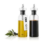 AdHoc AromaPour, set dispenser per olio e aceto, in vetro borosilicato trasparente con acciaio inossidabile, beccuccio filtrato, antigoccia, ermetico, 300 ml
