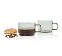 AdHoc Impact - Set di 2 tazze da caffè, 300 ml, per tè, latte, cappuccino con manico, in vetro borosilicato resistente al calore