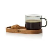 AdHoc Tazza da caffè espresso con vassoio, 70 ml, in vetro borosilicato resistente al calore, con sottobicchiere in legno di acacia