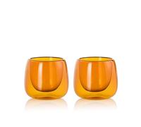 AdHoc YUNA - Set di 2 portacandele e portacandele in vetro soffiato a bocca, portacandele per interni ed esterni, decorazione da tavolo, design scandinavo, barattoli per candele, arancione