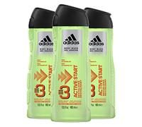 Adidas, Active Start Gel Doccia Bagnoschiuma 3 in 1 per Corpo, Capelli e Viso, 3 flaconi da 400 ml