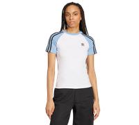 adidas Originals - Adicolor - T-shirt slim con maniche raglan bianca e blu con tre strisce-Bianco XL