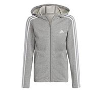 adidas Bambina Essentials 3-Stripes Full-Zip Hoodie, Medium Grey Heather/White, 9-10 Years