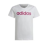adidas Bambina Essentials Linear Logo Cotton Slim Fit Tee, White/Semi Lucid Fuchsia, 7-8 Years