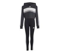 adidas Bambina SEASONAL ESSENTIALS TIBERIO 3 STRIPES FLEECE LEGGINGS SET, black/white/grey two, 13-14 Years