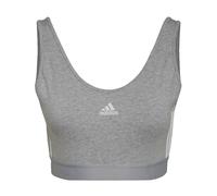 adidas Donna Essentials 3-Stripes Crop Top With Removable Pads, Medium Grey Heather / White, XXS