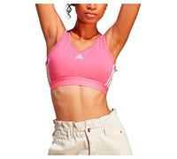adidas Donna Essentials 3-Stripes Crop Top with Removable Pads, Pulse Magenta/White, L