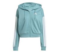 adidas Donna Essentials 3-Stripes French Terry Full Zip Hoodie, Powder Teal/White, XL