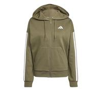 adidas Donna Essentials 3-Stripes Full-Zip Fleece Hoodie, Olive Strata/White, XL